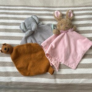 Baby Plush Animal Comfort lovey set - Pink, Gray, Brown